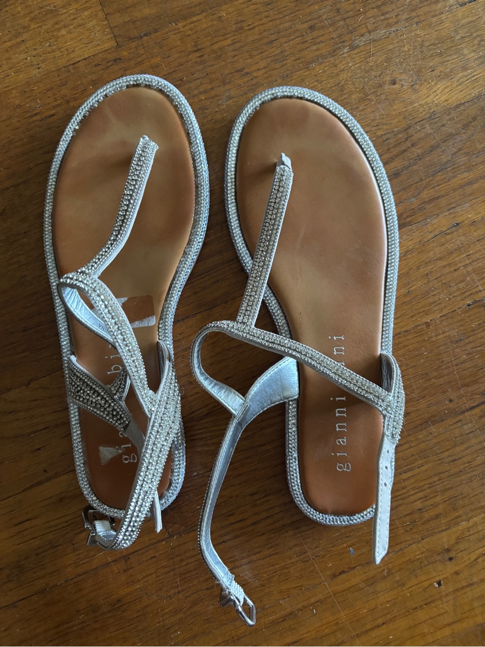 Gianni Bini Silver Rhinestone T-Strap Flat Sandals